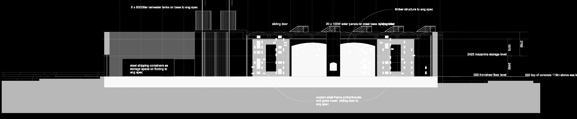 Fort Gaia — section C:C, courtyard elevation