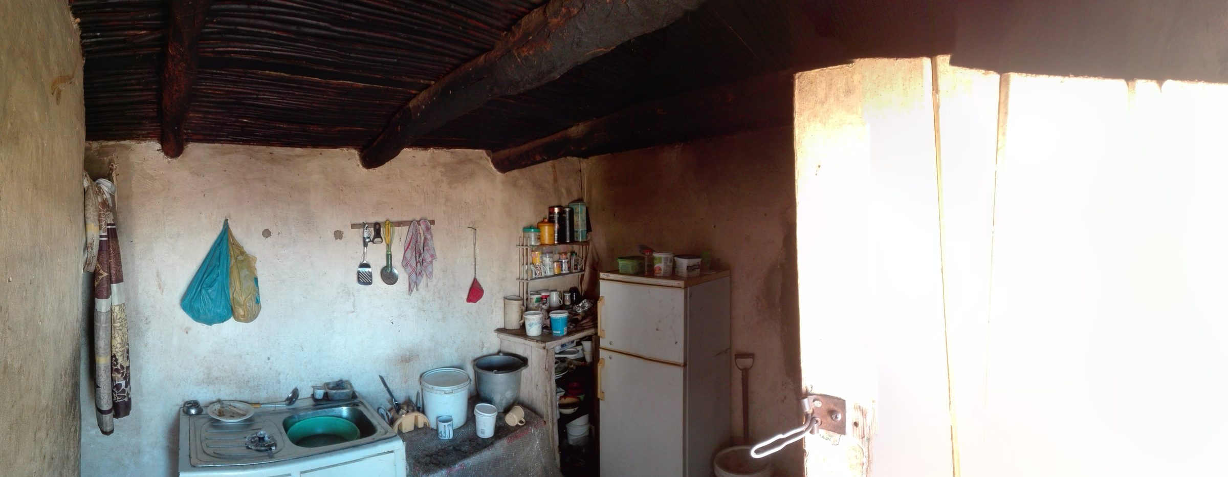 Cornelius Appel's kitchen — reed ceiling, open hearth, fridge, the original interior