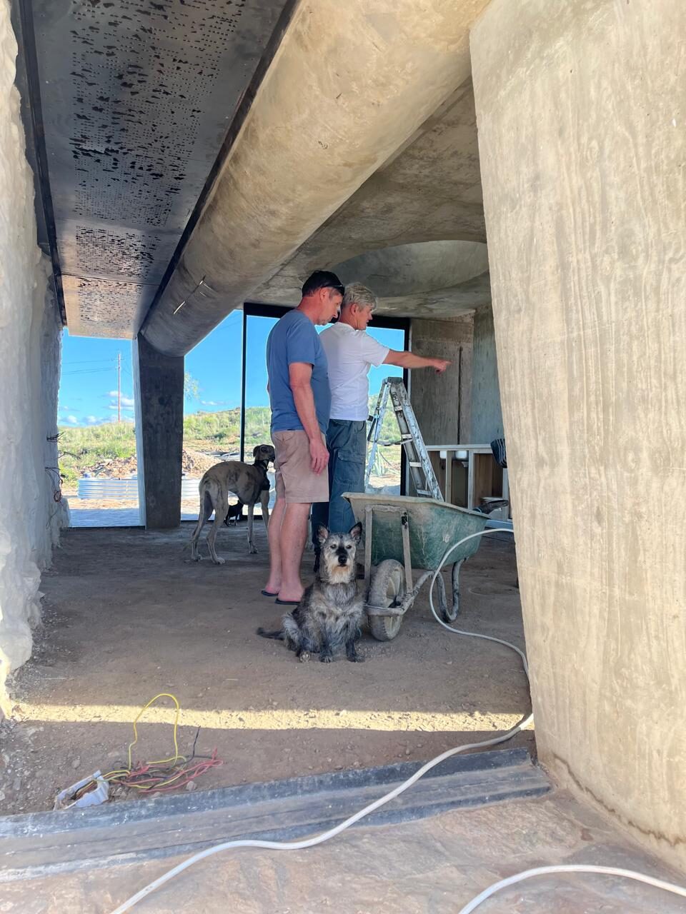 Interior — concrete canopy over stone walls