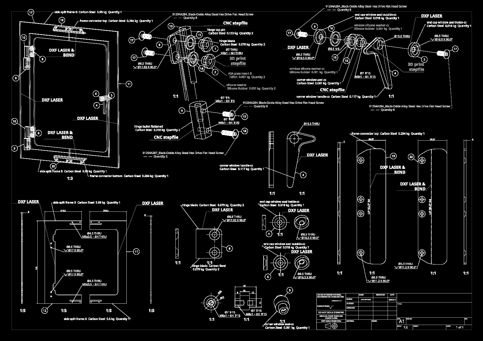 Small steel corner window — assembly drawing