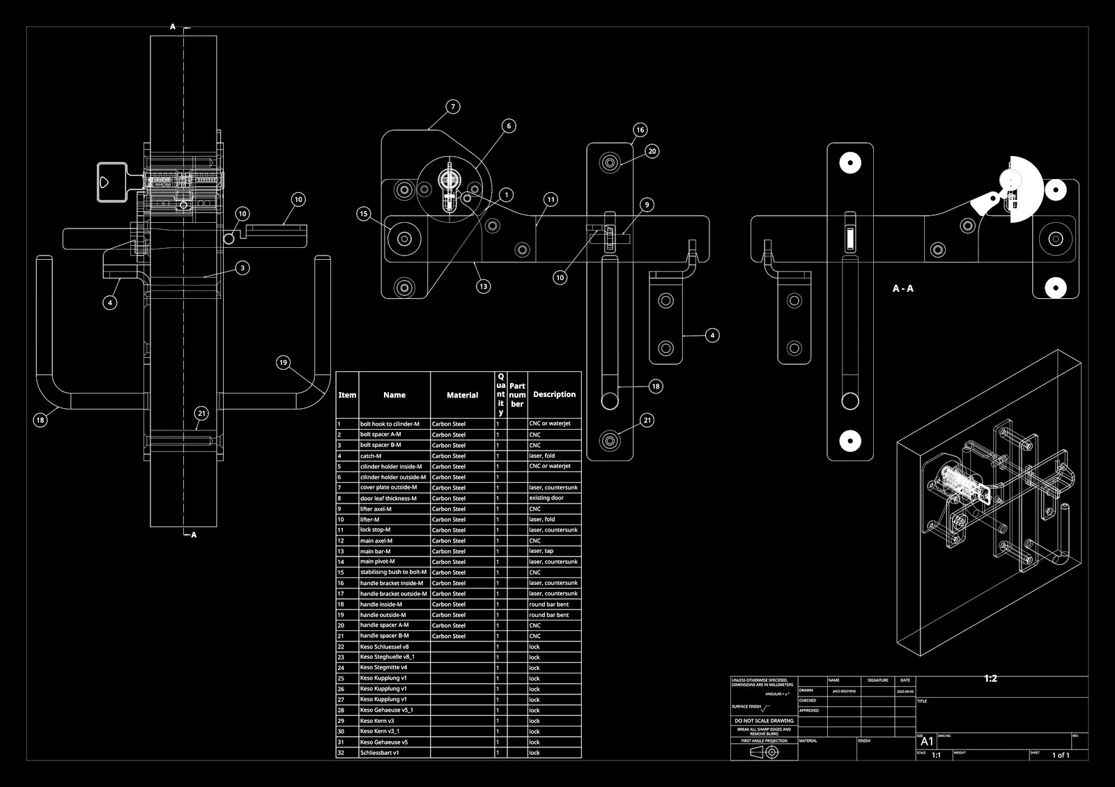Grendel latch — assembly drawing