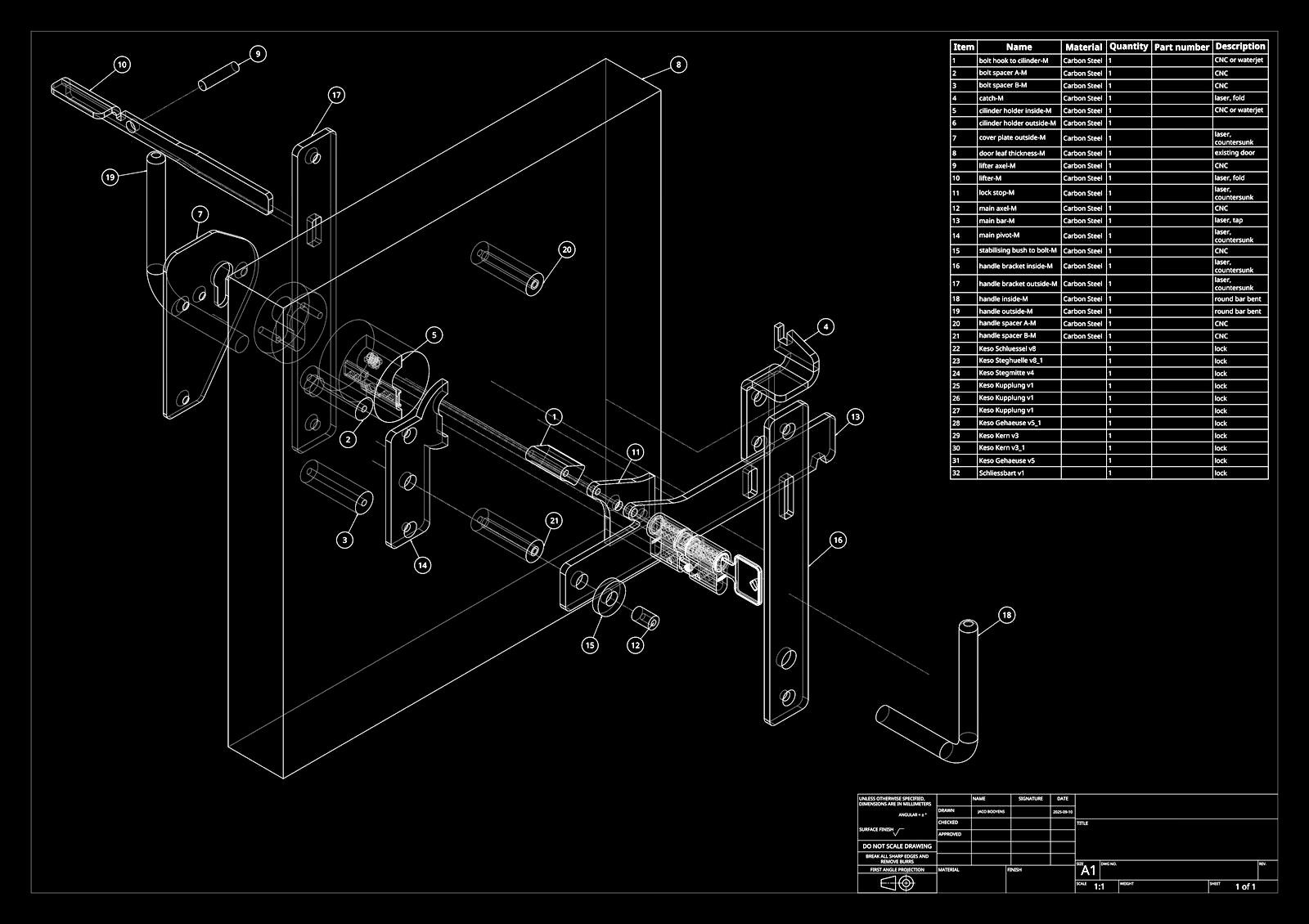 Grendel latch — exploded drawing