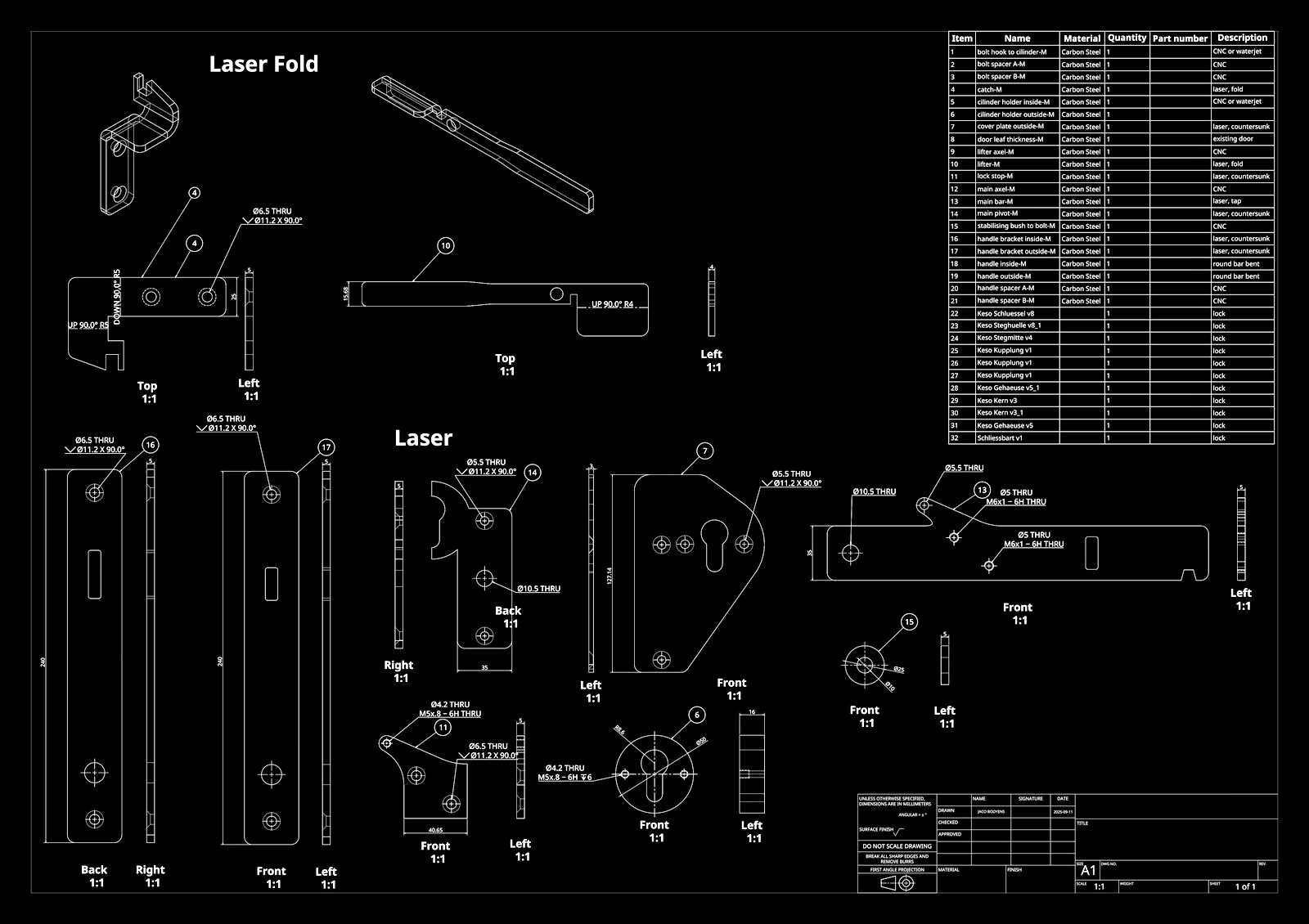 Grendel latch — detail drawing