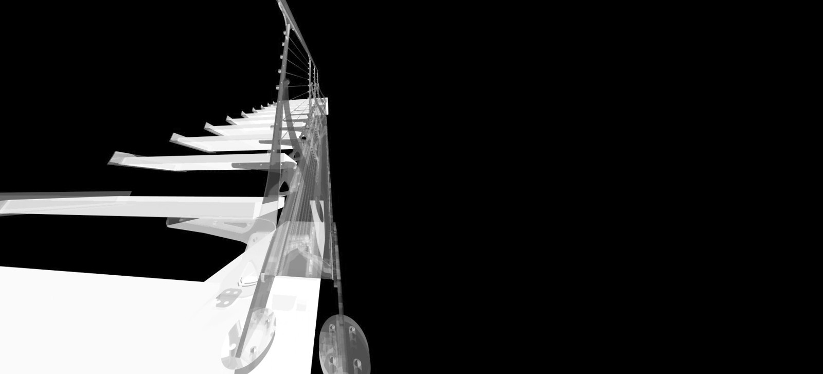 Staircase — study render, projecting treads
