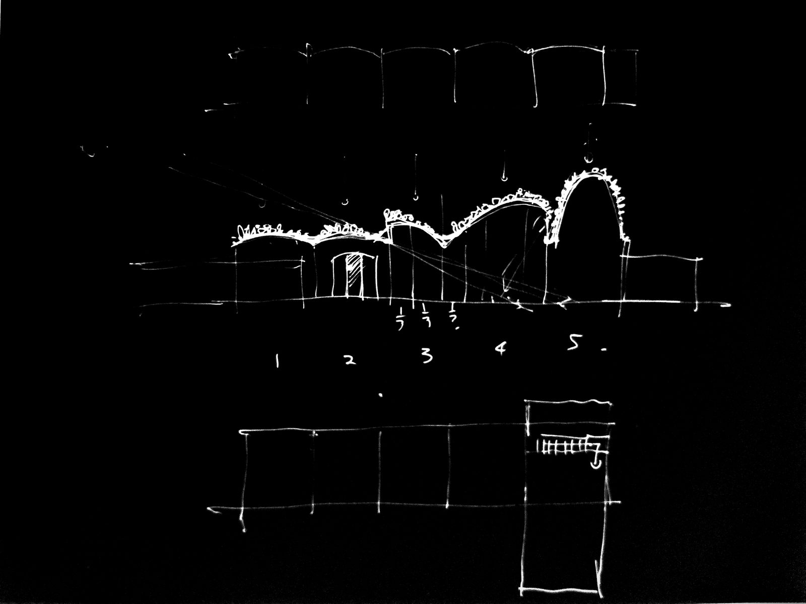 Catenary studies — elevation, section and plan, 2019
