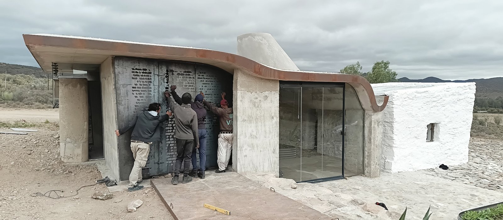 Geyser screen — being fitted into the curved-head niche on site