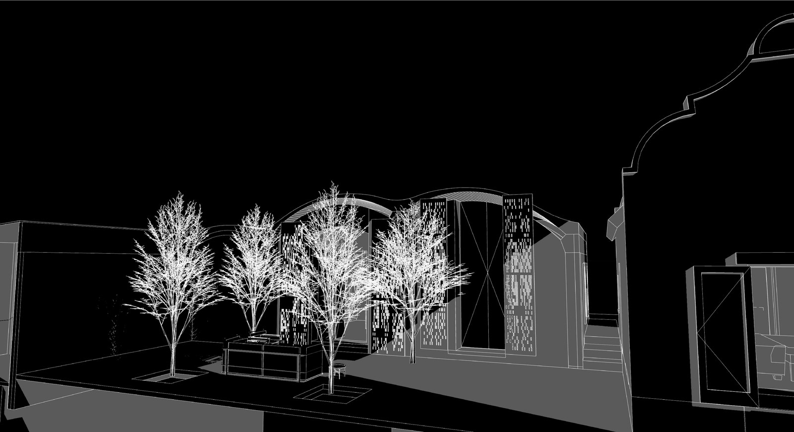 Asymmetrical vaults — courtyard perspective
