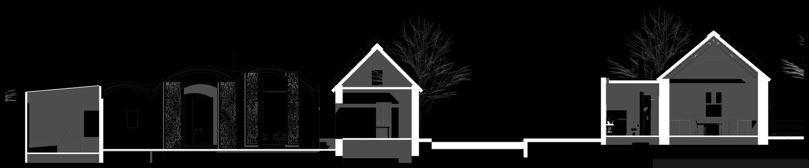 Asymmetrical vaults — courtyard elevation, 1:100