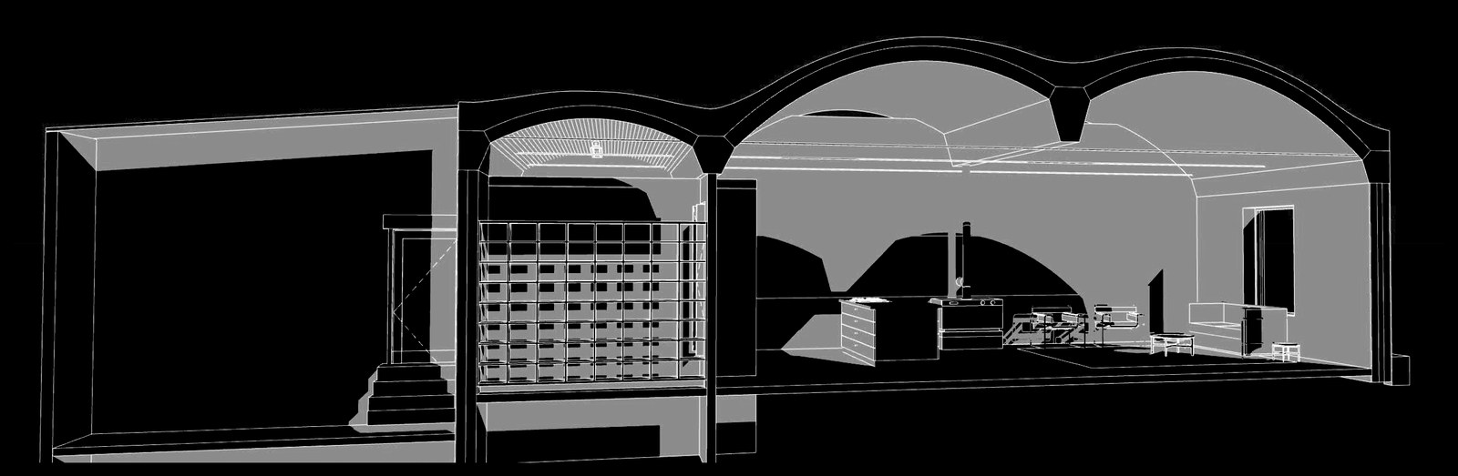 Asymmetrical vaults — sectional perspective through the vaults