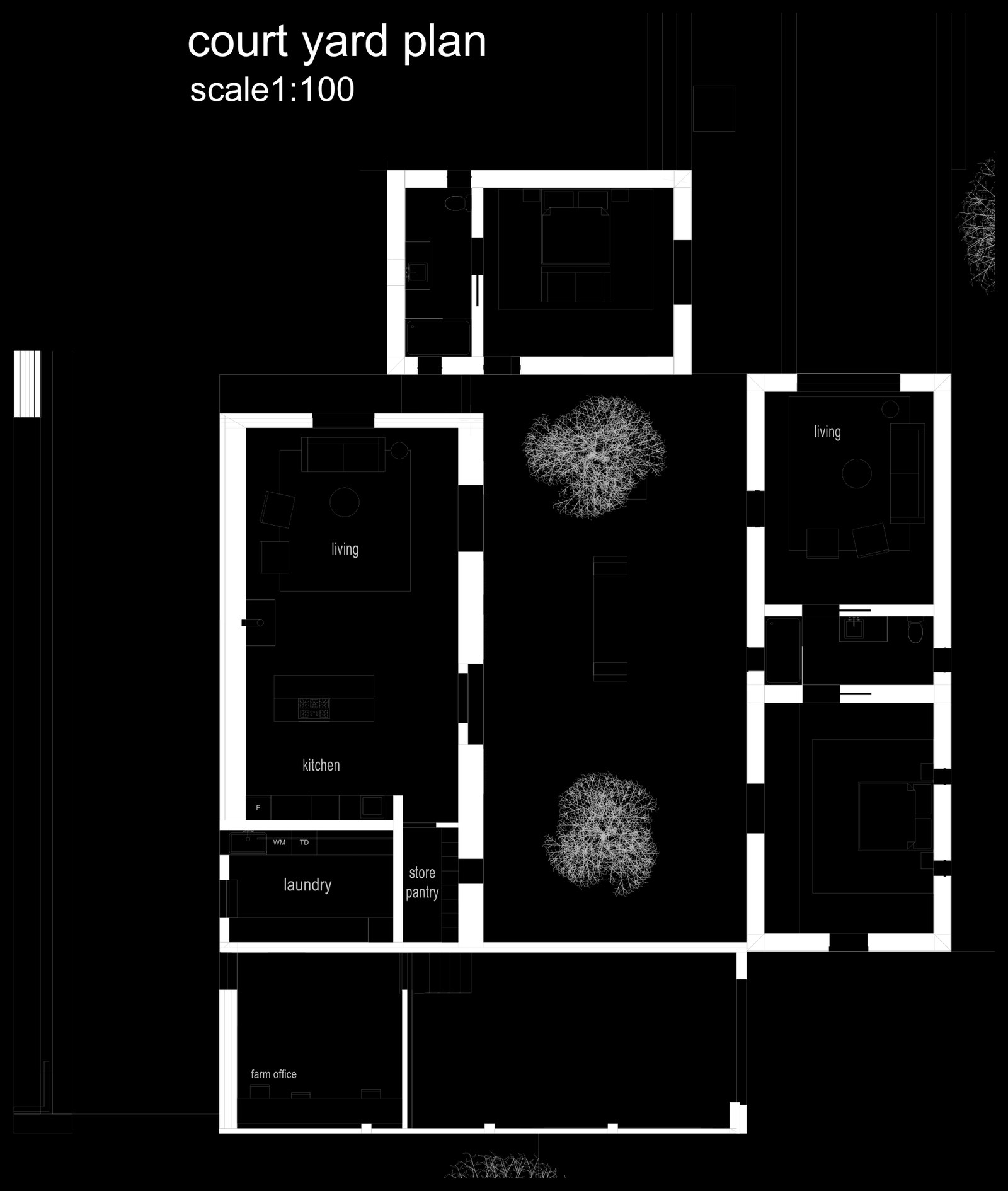 Asymmetrical vaults — courtyard plan, 1:100